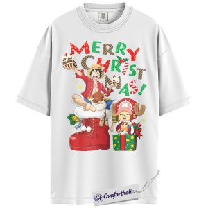 Alternative view of Luffy Shirt, Chopper Shirt, One Piece Shirt, Christmas Shirt, Anime Graphic Tee, Christmas Comfort Colors Shirt