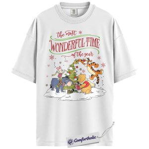 Alternative view of Winnie-the-Pooh Shirt, Christmas Shirt, Animated Graphic Tee, Christmas Comfort Colors Shirt