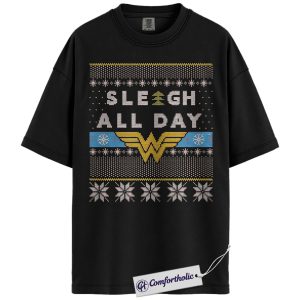 Alternative view of Wonder Woman Shirt, Christmas Shirt, DC Comics Graphic Tee, Christmas Comfort Colors Shirt