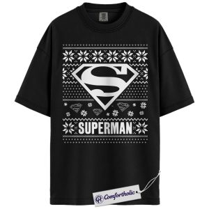 Alternative view of Superman Shirt, Christmas Shirt, DC Comics Graphic Tee, Christmas Comfort Colors Shirt
