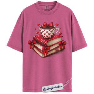 Book Lover Valentine Shirt, Cute Coffee & Books Graphic Tee, Cozy Reader Aesthetic T-Shirt, Gift for Bookworms and Coffee Lovers, Comfort Colors Shirt