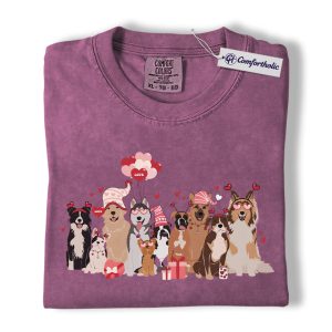 Valentine Dog Lover Shirt, Cute Multi Breed Dogs Graphic T-Shirt, Kawaii Heart Theme Pet Lover Tee, Valentine Gift for Dog Moms, Comfort Colors Shirt