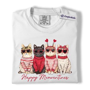 Alternative view of Happy Meowentines Shirt, Valentine Cat Lover T-Shirt, Cute Cats Graphic Tee, Pet Lover Gift, Comfort Colors Shirt