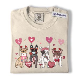 French Bulldog Valentine Shirt, Cute Frenchie Dog Lover T-Shirt, Romantic Puppy Hearts Graphic Tee, Gift for Dog Moms and Pet Lovers, Comfort Colors Shirt