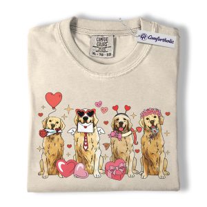 Golden Retriever Valentine Shirt, Cute Cupid Dog Lover T-Shirt, Heart Graphic Pet Lover Tee, Sweet Love Gift for Dog Moms and Pet Owners, Comfort Colors Shirt