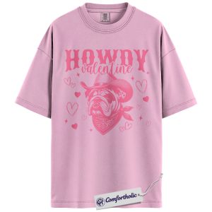 Howdy Valentine Bulldog Shirt, Cute Western Cowboy Dog Lover T-Shirt, Heart Graphic Country Tee, Gift for Dog Moms and Pet Lovers, Comfort Colors Shirt