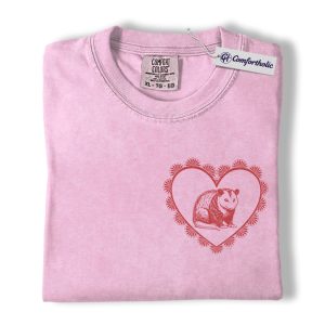 Opossum Valentine Shirt, Cute Heart Wildlife Graphic Tee, Vintage Forest Animal T-Shirt, Gift for Opossum Lovers and Nature Fans, Comfort Colors Shirt