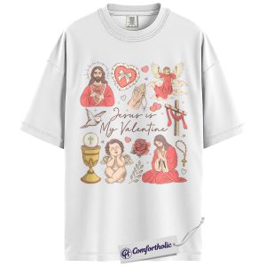 Alternative view of Jesus Is My Valentine Shirt, Christian Faith Graphic Tee, Vintage Religious Art T-Shirt, Valentine’s Day Gift for Believers and Christian Women, Comfort Colors Shirt