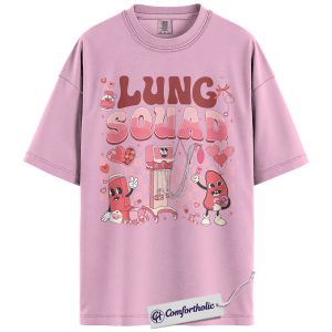 Lung Squad Shirt, Respiratory Therapist Valentine Graphic Tee, Cute Medical Cartoon T-Shirt, Gift for RTs Nurses and Healthcare Workers, Comfort Colors Shirt