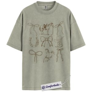 Western Bow Horse Shirt, Cute Cowgirl Aesthetic Graphic Tee, Coquette Rodeo Trend T-Shirt, Gift for Horse Lovers and Cowgirls, Comfort Colors Shirt