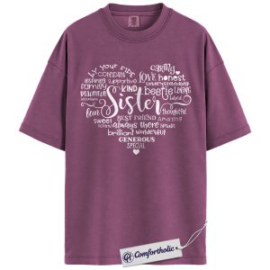 Sister Word Cloud Shirt, Heart Typography Graphic Tee, Cute Family Appreciation T-Shirt, Birthday Gift for Sisters, Comfort Colors Shirt