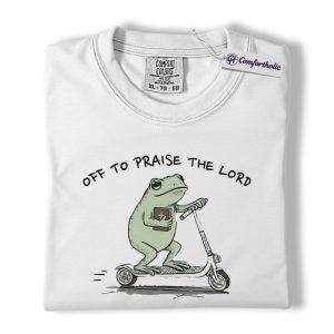 Alternative view of Off to Praise the Lord Shirt, Funny Christian Frog Graphic Tee, Cute Bible Lover T-Shirt, Faith Gift for Believers and Church Youth, Comfort Colors Shirt