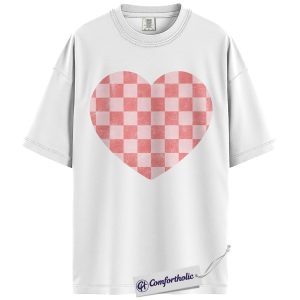 Alternative view of Checkerboard Heart Shirt, Retro Aesthetic Checkered Graphic Tee, Cute Valentine’s Day T-Shirt for Women, Pastel Soft Girl Gift, Comfort Colors Shirt