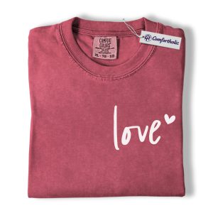 Love Script Shirt, Minimalist Heart Graphic Tee, Cute Valentine’s Day T-Shirt for Women, Romantic Gift for Girlfriend & Wives, Comfort Colors Shirt
