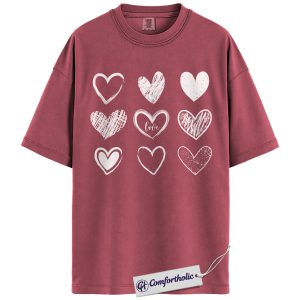 Doodle Hearts Shirt, Hand Drawn Valentine Graphic Tee, Cute Love T-Shirt for Women, Romantic Gift for Girlfriend & Wives, Comfort Colors Shirt