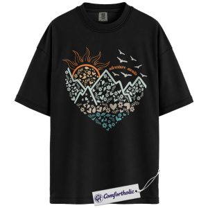 Adventure Awaits Shirt, Mountain Nature Graphic T-Shirt, Boho Outdoor Hiking Tee, Nature Lover Gift for Wanderlust Travelers, Comfort Colors Shirt