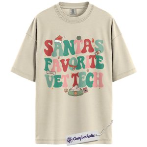 Santa’s Favorite Vet Tech Shirt, Funny Christmas T-Shirt for Animal Lovers, Cute Veterinary Graphic Tee, Holiday Gift for Pet Clinic Staff, Christmas Comfort Colors Shirt