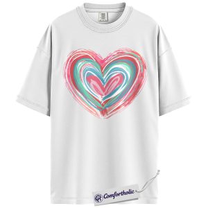 Alternative view of Abstract Heart Shirt, Painted Brush Stroke Graphic Tee, Cute Pastel Valentine’s Day T-Shirt for Women, Artistic Romantic Gift, Comfort Colors Shirt