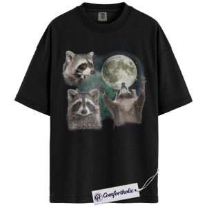 Three Raccoons Moon Shirt, Mystical Night Sky Wildlife Graphic T-Shirt, Cute Animal Lover Tee, Gift for Raccoon Fans, Comfort Colors Shirt