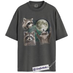 Alternative view of Three Raccoons Moon Shirt, Mystical Night Sky Wildlife Graphic T-Shirt, Cute Animal Lover Tee, Gift for Raccoon Fans, Comfort Colors Shirt
