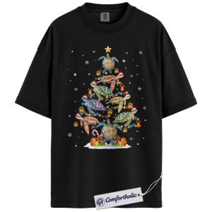 Sea Turtle Christmas Shirt, Cute Turtle Tree Graphic T-Shirt, Festive Holiday Tee for Ocean Animal Lovers, Christmas Gift for Women, Christmas Comfort Colors Shirt