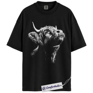 Alternative view of Highland Cow Shirt, Hand Drawn Farm Animal Graphic T-Shirt, Rustic Western Wildlife Tee, Gift for Cow Lovers, Comfort Colors Shirt