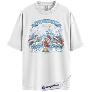Alternative view of The Smurfs Shirt, Christmas Shirt, Animated Graphic Tee, Comfort Colors Shirt