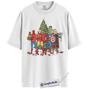 Alternative view of The Avengers Shirt, Christmas Shirt, Marvel Comics Graphic Tee, Comfort Colors Shirt