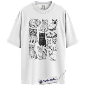 Alternative view of Vintage Cat Shirt, Hand Drawn Cat Graphic T-Shirt, Minimalist Aesthetic Pet Lover Tee, Gift for Cat Moms, Comfort Colors Shirt