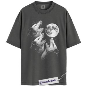 Alternative view of Three Possum Moon Shirt, Funny Opossum Howling at the Moon T-Shirt, Vintage Wildlife Animal Lover Graphic Tee, Gift for Forest and Possum Fans, Comfort Colors Shirt
