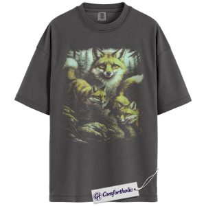 Alternative view of Fox Shirt, Fox Family Wildlife Graphic Tee, Forest Animal Aesthetic T-Shirt, Gift for Fox & Nature Lovers, Comfort Colors Shirt