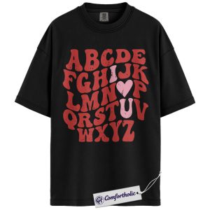 Alphabet Teacher Shirt, ABC Letter Graphic Tee, Cute Kindergarten Teacher T-Shirt, Back to School Gift for Teachers, Comfort Colors Shirt