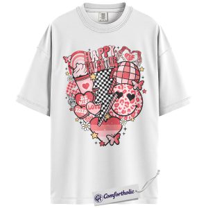 Alternative view of Happy Valentine Shirt, Cute Aesthetic Pink Hearts Graphic Tee, Y2K Valentine T-Shirt for Teen Girls, Sweet Gift for Her, Comfort Colors Shirt