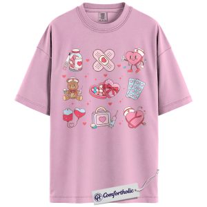 Nurse Valentine Sweatshirt, Cute Medical Icons Graphic Pullover, Healthcare Worker Crewneck, Kawaii Heart Medical Gift for Nurses & Doctors, Comfort Colors Shirt