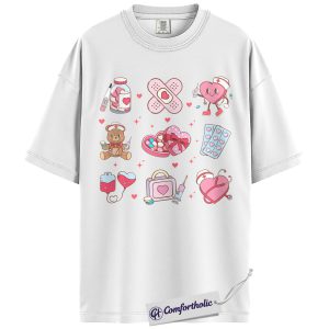 Alternative view of Nurse Valentine Sweatshirt, Cute Medical Icons Graphic Pullover, Healthcare Worker Crewneck, Kawaii Heart Medical Gift for Nurses & Doctors, Comfort Colors Shirt