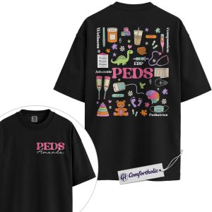 Personalized PEDS Nurse Shirt, Custom Name Pediatric RN Graphic Tee, PICU NICU Peds RN T-Shirt, Gift for Pediatric Nurses, Comfort Colors Shirt
