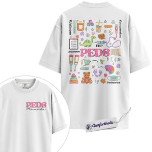 Alternative view of Personalized PEDS Nurse Shirt, Custom Name Pediatric RN Graphic Tee, PICU NICU Peds RN T-Shirt, Gift for Pediatric Nurses, Comfort Colors Shirt