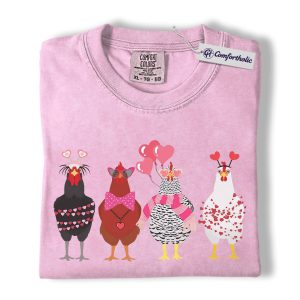Valentine Chicken Shirt, Cute Farm Animal Love Graphic Tee, Funny Chicken Heart T-Shirt, Valentine Gift for Chicken Lovers & Farm Girls, Comfort Colors Shirt