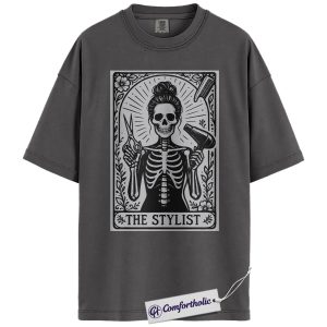 Stylist Skeleton Shirt, Gothic Tarot Hairdresser Graphic Tee, Dark Aesthetic Salon T-Shirt, Gift for Hairstylists & Beauty Professionals, Comfort Colors Shirt