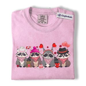 Valentine Raccoon Shirt, Cute Pink Love Animal Graphic Tee, Funny Raccoon Valentine T-Shirt, Gift for Animal Lovers & Valentine Fans, Comfort Colors Shirt