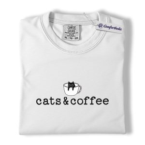 Alternative view of Cats & Coffee Shirt, Minimal Cat Mug Graphic Tee, Cat Lover Coffee Lover T-Shirt, Cute Gift for Cat Moms & Baristas, Comfort Colors Shirt