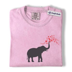 Elephant Valentine Shirt, Cute Heart Trunk Graphic Tee, Elephant Lover Valentine’s Day T-Shirt, Valentine Gift for Animal Lovers, Comfort Colors Shirt