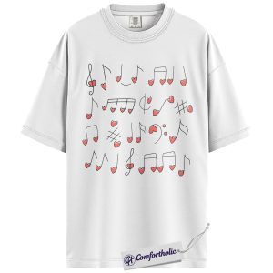 Alternative view of Valentine Music Notes Shirt, Cute Heart Note Graphic Tee, Music Teacher Choir Band T-Shirt, Valentine’s Day Gift for Musicians & Music Lovers, Comfort Colors Shirt