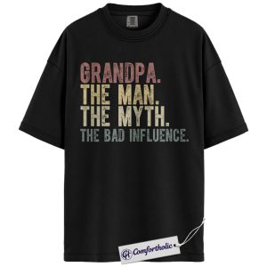 Grandpa The Man The Myth Shirt, Funny Vintage Typography Graphic Tee, Grandpa Humor T-Shirt, Father’s Day Gift for Grandpa & Grandpas, Comfort Colors Shirt