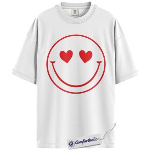 Alternative view of Valentine Heart Eyes Smiley Shirt, Cute Retro Smile Graphic Tee, Love Emoji Aesthetic T-Shirt, Gift for Her Valentines Day Outfit, Comfort Colors Shirt