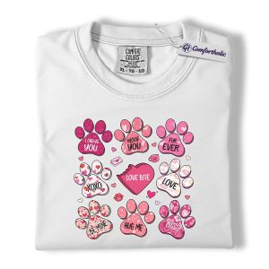 Alternative view of Valentine Dog Paw Print Shirt, Cute Puppy Love Graphic Tee, Dog Mom Pet Lover T-Shirt, Valentine's Day Gift for Dog Lovers, Comfort Colors Shirt