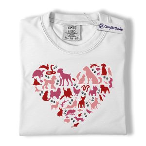 Alternative view of Animal Lover Heart Shirt, Pink Paw Print Collage Graphic Tee, Pet Rescue Supporter T-Shirt, Valentine’s Day Gift for Dog & Cat Moms, Comfort Colors Shirt