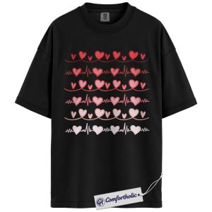 Valentine Heartbeat Shirt, Heart EKG Line Graphic Tee, Nurse Valentine T-Shirt, Valentine’s Day Gift for Nurses & Medical Staff, Comfort Colors Shirt