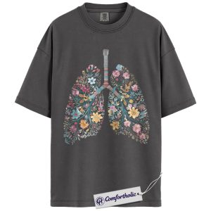 Alternative view of Floral Lungs Shirt, Botanical Anatomy Graphic Tee, Respiratory Therapist RT T-Shirt, Pulmonology Nurse Gift for Healthcare Workers, Comfort Colors Shirt