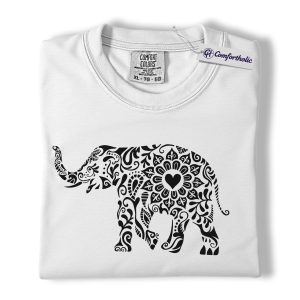 Alternative view of Boho Elephant Shirt, Mandala Floral Graphic Tee, Elephant Lover T-Shirt, Gift for Animal Lovers, Comfort Colors Shirt